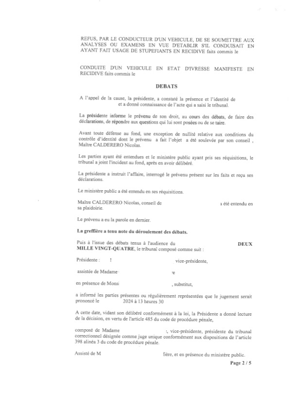 Tribunal correctionnel de SAUMUR Refus de se soumettre aux dépistages alcool et stupéfiants + Conduite en état d'ivresse manifeste = RELAXE