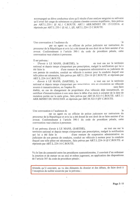 Tribunal correctionnel LE MANS - Conduite stupéfiant - Relaxe